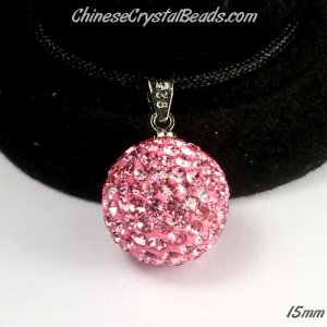Pave Disco pendant 925 silver, 14mm , pink