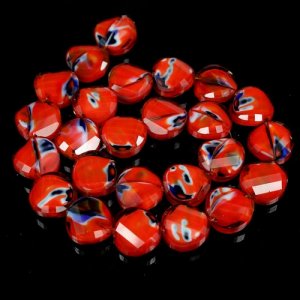 Millefiori Twist faceted Beads red/blue 14mm, 10 beads