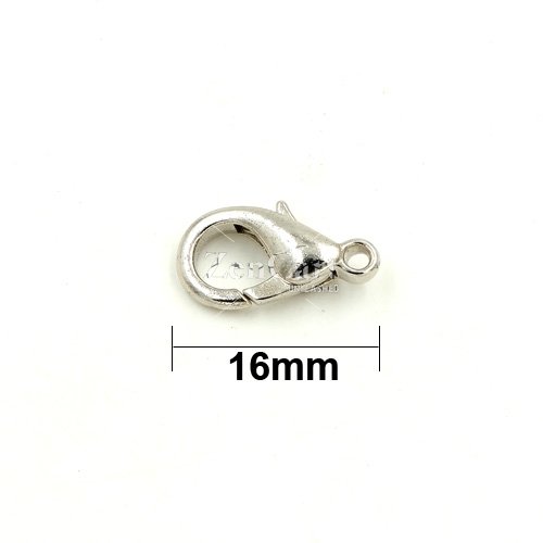 Clasp, lobster claw, silver plated, 16mm. Sold per pkg of 10.