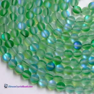 Matte green Mystic Aura Quartz Beads 6/8/10/12mm Rainbow Holographic Bead Synthetic Moonstone 15.5inch