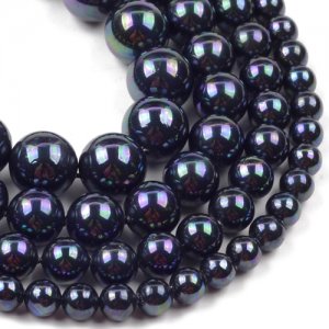 Natural black AB Shell Pearl Round Loose Beads 6/8/10 15"