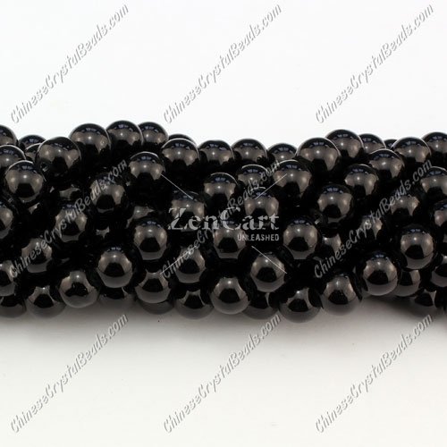 8mm round glass beads strand, black, 100pcs per strand