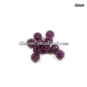 10Pcs 6mm pave disco beads, clay, hole: 1mm, violet