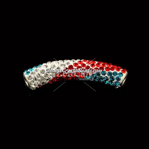 Pave Crystal Pave Tube Beads, 45mm, 4mm hole, twist 3 color 003, sold 1pcs