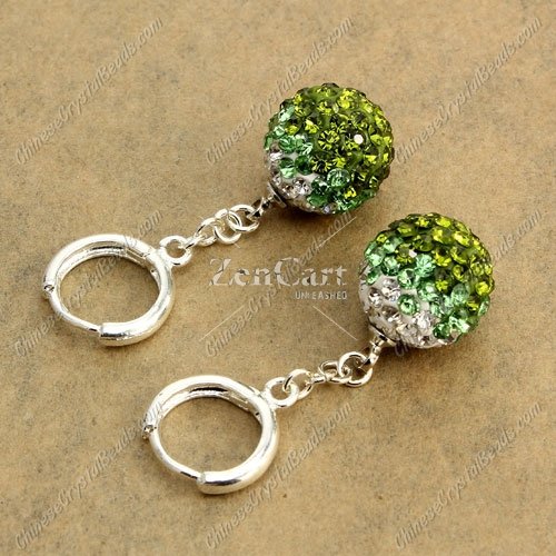 High quality pave Drop Earrings, 12mm evil eye pave beads, olivine 1 gradient, sold 1 pair
