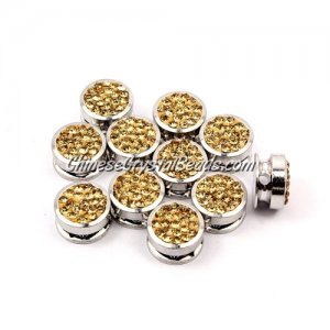 Pave button beads, champagne, silver-plated copper, 10mm , Sold per pkg of 10 pcs