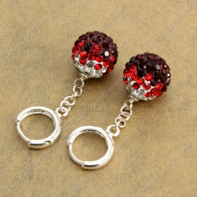 High quality Pave Drop Earrings, 12mm evil eye pave beads, red gradient, sold 1 pair