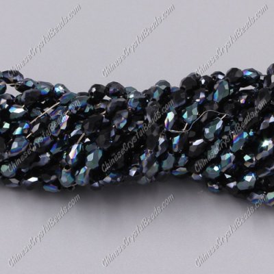 Chinese Crystal Teardrop Beads Strand, black and green light, 3x5mm, about 100 Beads