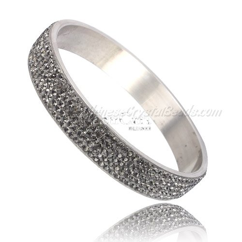 Pave gray Rhinestone Clay Based Bangle Bracelet, 1/2inch wide , stainless steel solid bracelet