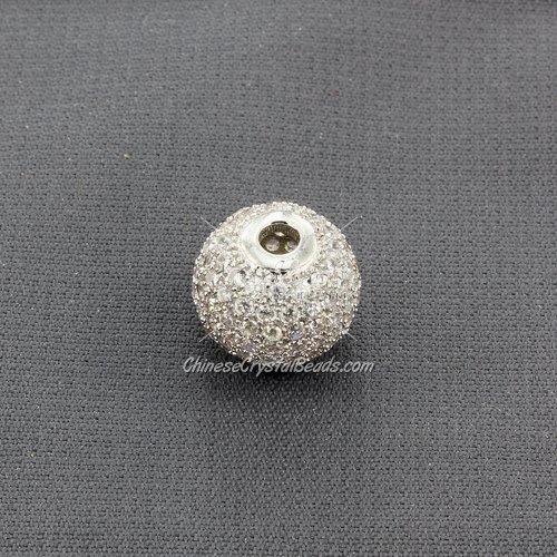 Cubic Zirconia Pave Beads, round, 12mm, hole, 2.5mm, 18k platinum gold plated, 1 pieces