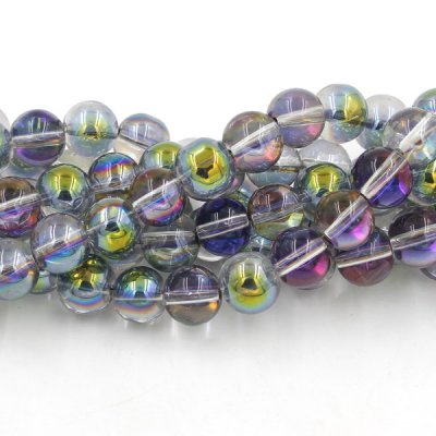40Pcs 10mm Plating Round Glass Beads, hole 1.5mm, purple and-green light