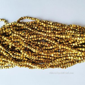 4mm Cube Crystal beads about 95Pcs, gold