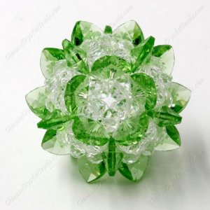 3D beaded flower ball, green heat and clear rondelle beads, width:45mm, 1 pc