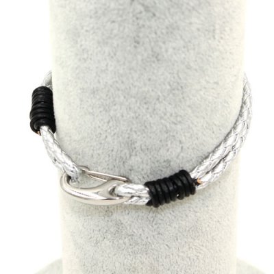 Stainless steel Men's Braided Leather Bracelets Clasp, silver color