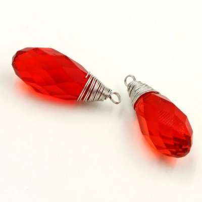 Wire Working Crystal drop Pendant, 10x20mm, lt siam, sold by 1 pc