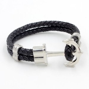 Genuine Black Leather Cord anchor leather cord, silver plated
