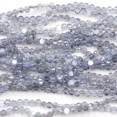 4mm flat round glass crystal beads, blue and gray light, about 140-150pcs
