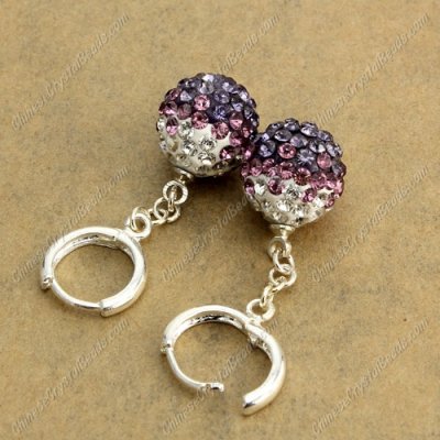 High quality Pave Drop Earrings, 12mm evil eye pave beads, purple gradient, sold 1 pair
