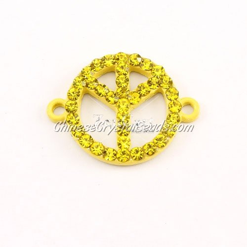 Peace Sign, pave Diamond pendant,20mm, hole 2mm, yellow