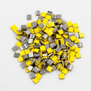 Chinese 5mm Tila Square Bead opaque yellow half hematite about 100Pcs