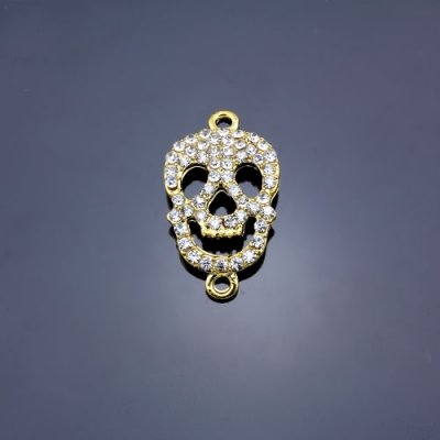 Pave Skull Pendant, hole 2mm, 15x27mm, gold plated