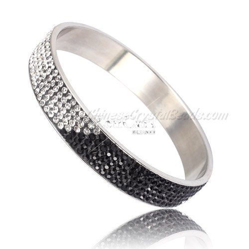 Pave black white Rhinestone Clay Based Bangle Bracelet, 1/2inch wide , stainless steel solid bracelet