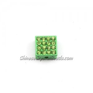 Pave square beads, 10mm, green, sold per 12 pieces bag