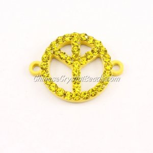 Peace Sign, pave Diamond pendant,20mm, hole 2mm, yellow
