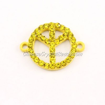 Peace Sign, pave Diamond pendant,20mm, hole 2mm, yellow