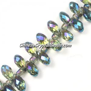 Chinese Crystal Briolette Bead Strand, blue light reflective green light, 6x12mm, 20 beads