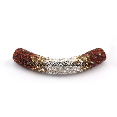 Pave Pipe beads, Pave Curved 52mm Bling Tube Bead, clay, #080