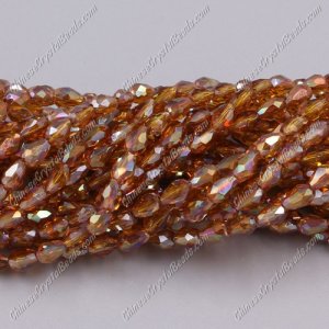 Chinese Crystal Teardrop Beads Strand, Smoke topaz AB, 3x5mm, about 100 Beads