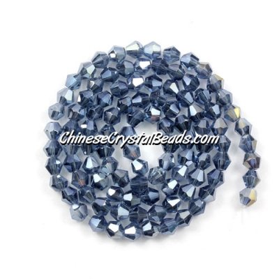 Chinese Crystal 4mm Bicone Bead Strand, Mexican Blue AB, about 100 beads