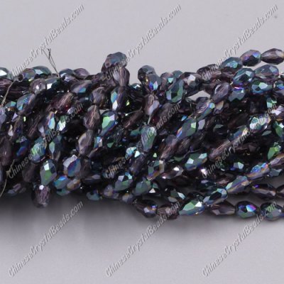Chinese Crystal Teardrop Beads Strand, violet and green light, 3x5mm, about 100 Beads