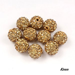 50pcs, 10mm Pave clay disco beads, hip hop disco ball, Champagne, hole: 1.5mm