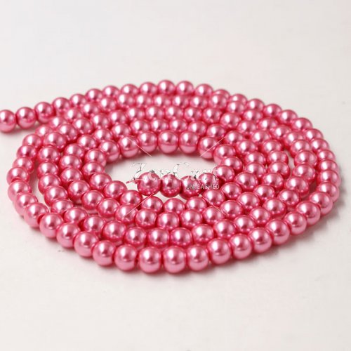 Glass Pearl Beads, Round, Persian Pink, different size for choice, Hole:Approx 1mm, Length:Approx 32 Inch