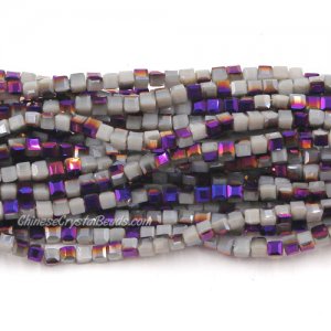 180pcs 2mm Cube Crystal Beads, gray opaque and purple light