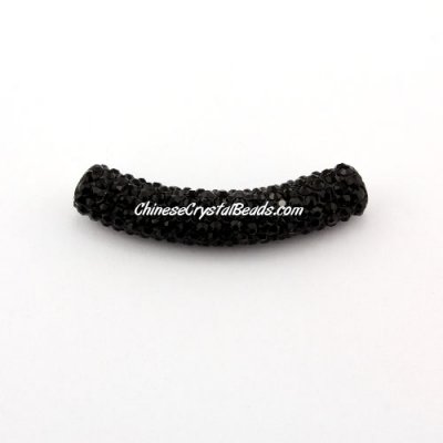 Pave Crystal Pave Tube Beads, 45mm, 4mm hole, black, sold 1pcs