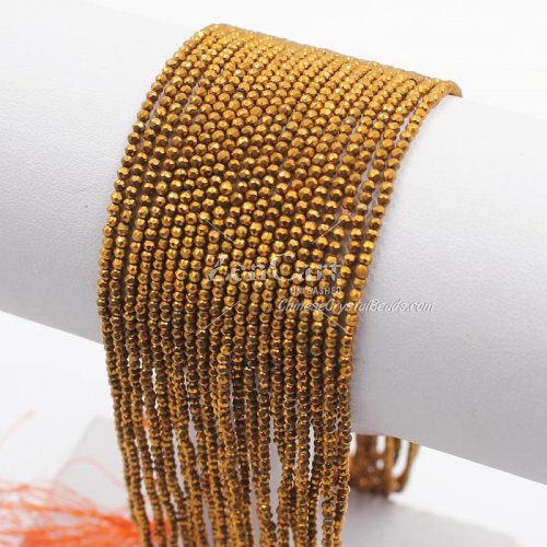 190Pcs 1.5x2mm rondelle crystal beads Gold 02 with Polyester thread
