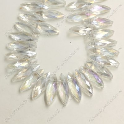 Leaf crystal beads, 7x22mm, clear AB, 10 beads
