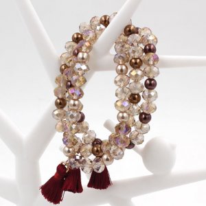 3 strand Crystal pearl bracelet, 8mm rondelle crystal champagne color, 6 Inch