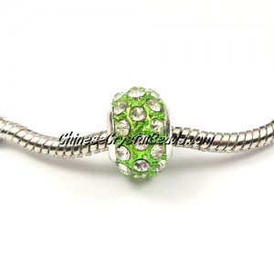 European Beads, alloy Rhinestone, green, 8x14mm, sold 10 pcs