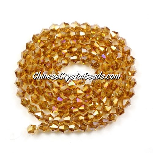 Chinese Crystal 4mm Bicone Bead Strand, Amber AB, about 120 beads