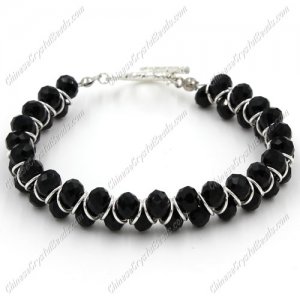 Crystal Bracelet 6mm rondelle beads black, length