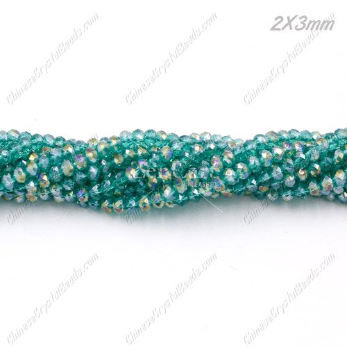 130Pcs 2x3mm Chinese Crystal Rondelle Beads, Emerald AB