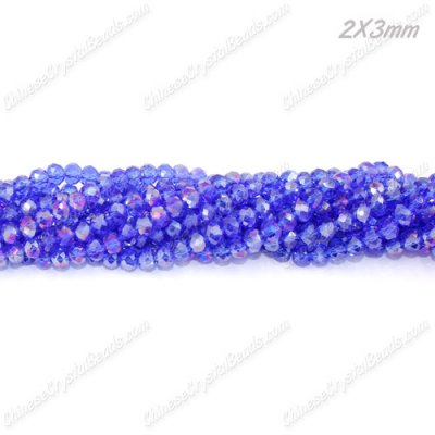 130Pcs 2x3mm Chinese Crystal Rondelle Beads, Med Sapphire AB