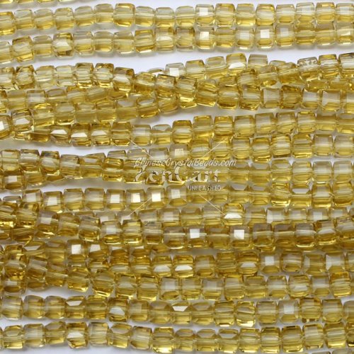 98Pcs 6mm Cube Crystal beads,lt amber