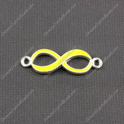 Infinity Links Connectors Pendants charm, 10x32mm, silver plated, yellow, 1pcs