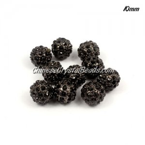 Pave beads, alloy 35 Crystal Rhinestone, Black II, 10mm, 10 pcs