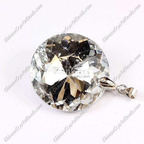 30mm Crystal round coin pendant, silver back, hole: 1.5mm